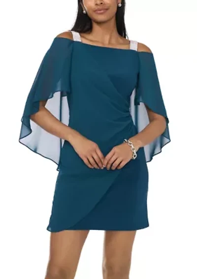 Women's Cold Shoulder Cap Sleeve Rhinestone Strap Dress