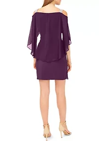 Women's Cold Shoulder Cap Sleeve Rhinestone Strap Dress