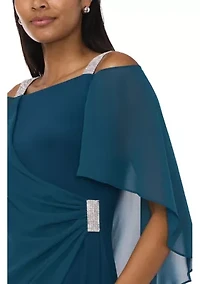 Women's Cold Shoulder Cap Sleeve Rhinestone Strap Dress