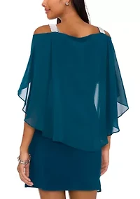 Women's Cold Shoulder Cap Sleeve Rhinestone Strap Dress