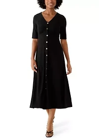 Women's Short Sleeve V-Neck Solid Midi A-Line Dress