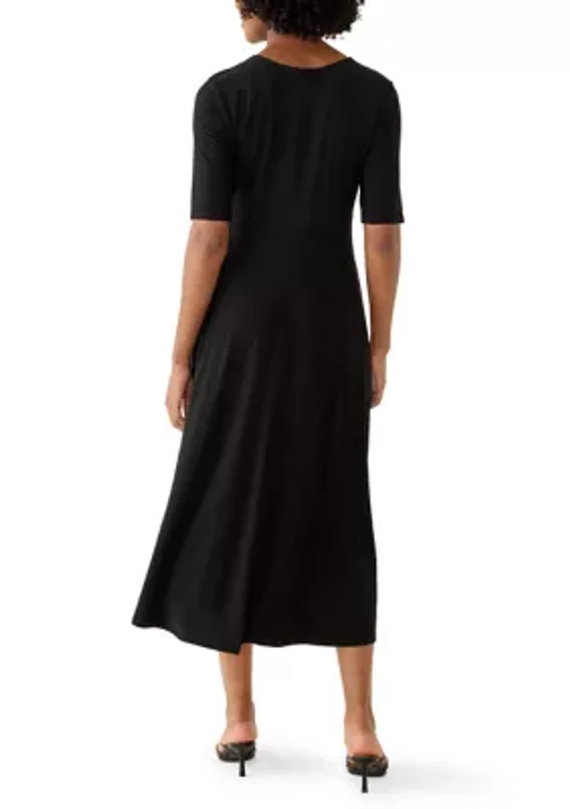 Women's Short Sleeve V-Neck Solid Midi A-Line Dress