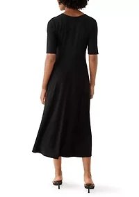 Women's Short Sleeve V-Neck Solid Midi A-Line Dress