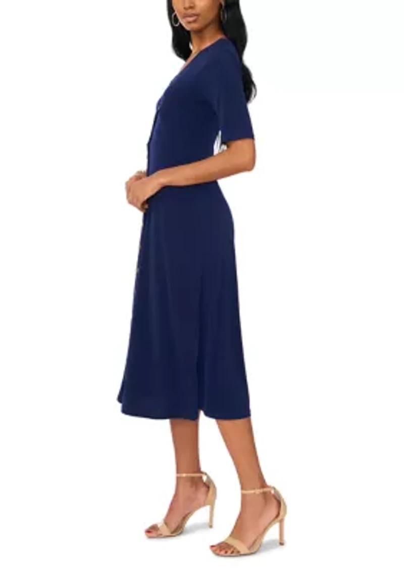 Women's Short Sleeve V-Neck Solid Midi A-Line Dress