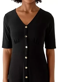 Women's Short Sleeve V-Neck Solid Midi A-Line Dress