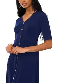 Women's Short Sleeve V-Neck Solid Midi A-Line Dress