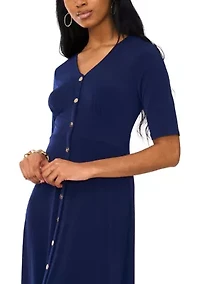 Women's Short Sleeve V-Neck Solid Midi A-Line Dress