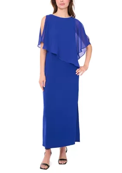 Women's Cold Shoulder Chiffon Cape Gown