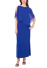 Women's Cold Shoulder Chiffon Cape Gown