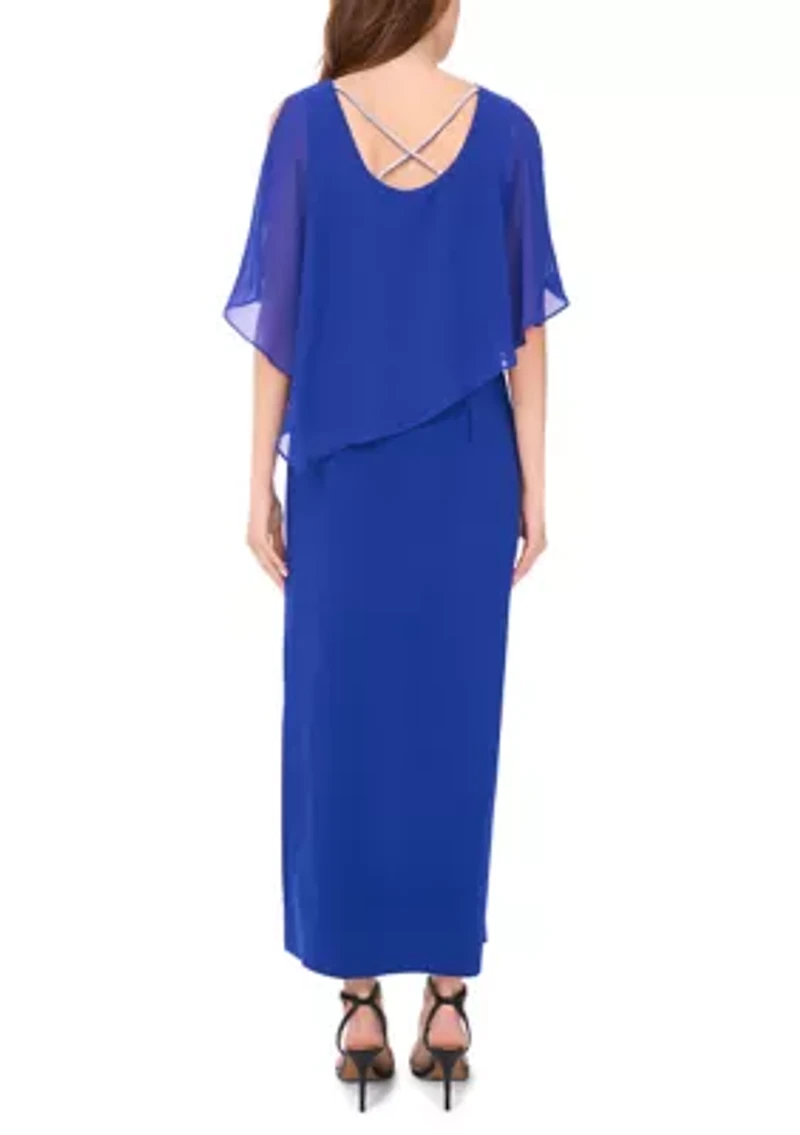 Women's Cold Shoulder Chiffon Cape Gown