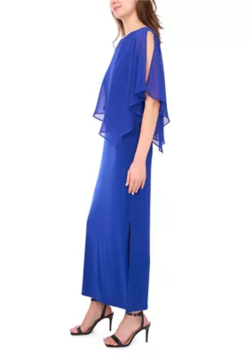 Women's Cold Shoulder Chiffon Cape Gown