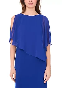 Women's Cold Shoulder Chiffon Cape Gown