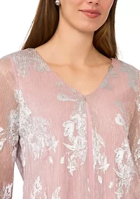 Women's 3/4 Sleeve Foil Pleat Overlay Top