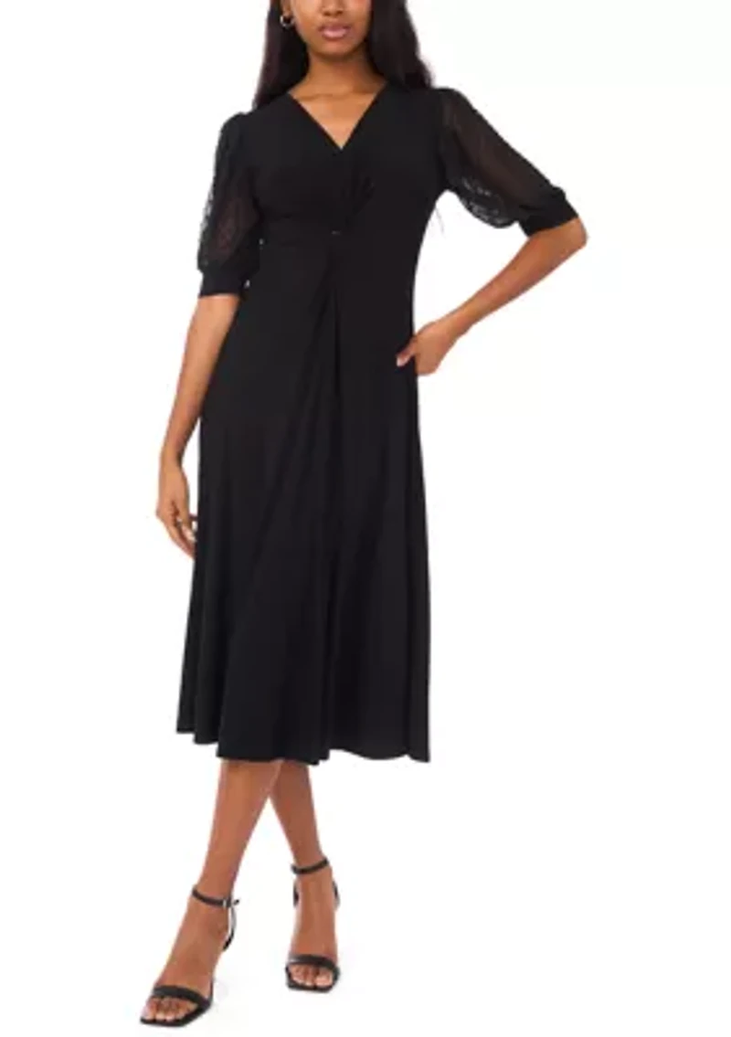 Women's Short Sleeve Twist Midi Dress