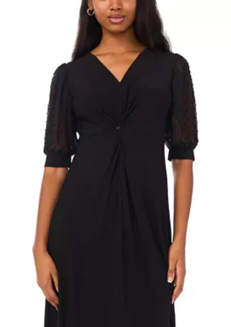 Women's Short Sleeve Twist Midi Dress