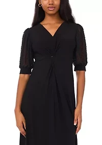 Women's Short Sleeve Twist Midi Dress
