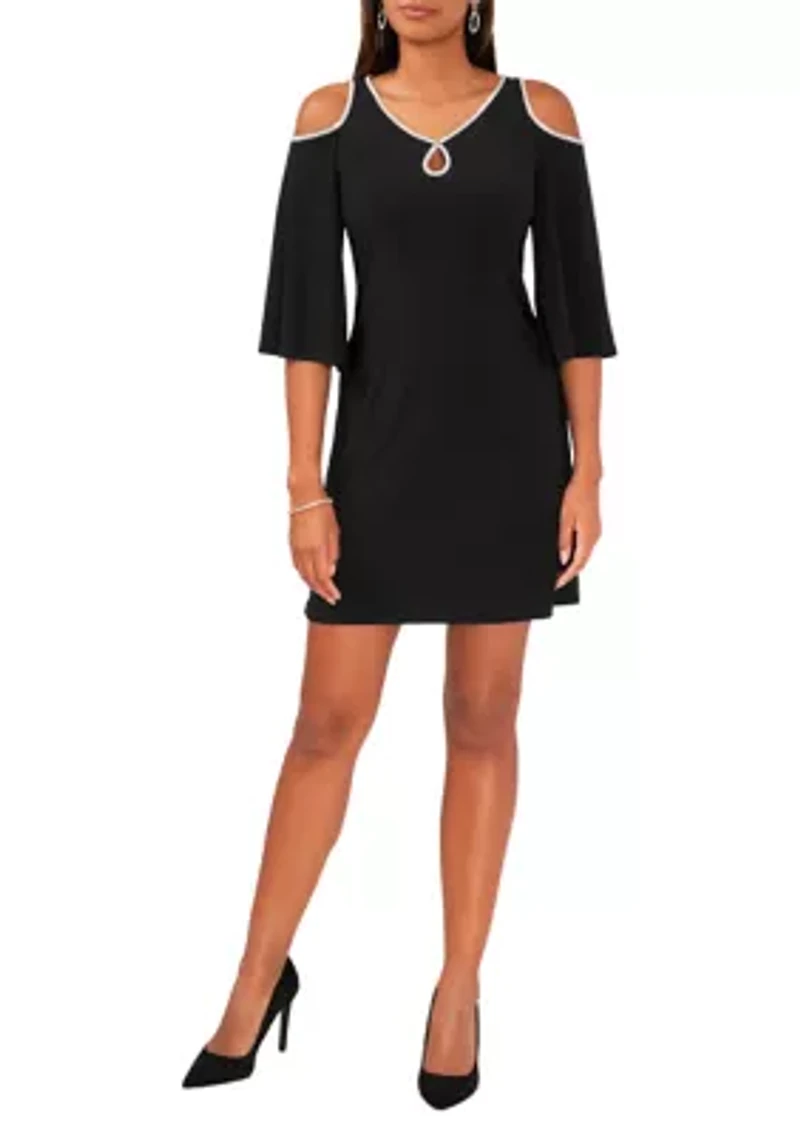 Women's Cold Shoulder Keyhole Neck Sheath Dress