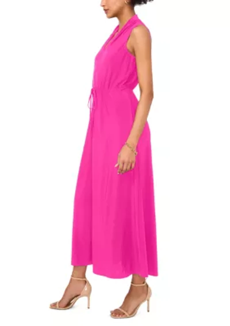 Women's Sleeve V-Neck Tie Maxi Dress