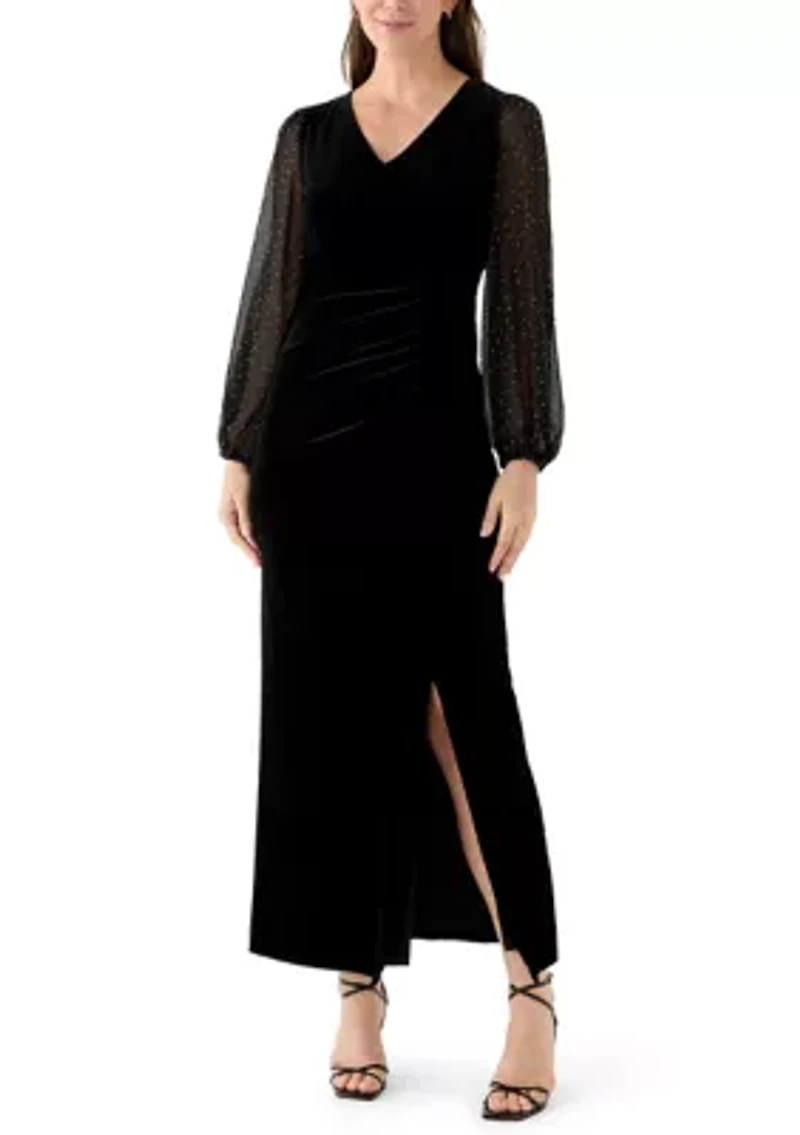 Women's Long Sleeve V-Neck Velvet Sheath