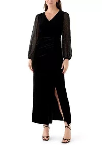 Women's Long Sleeve V-Neck Velvet Sheath