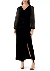 Women's Long Sleeve V-Neck Velvet Sheath