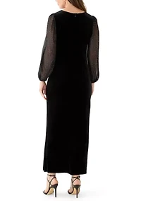 Women's Long Sleeve V-Neck Velvet Sheath