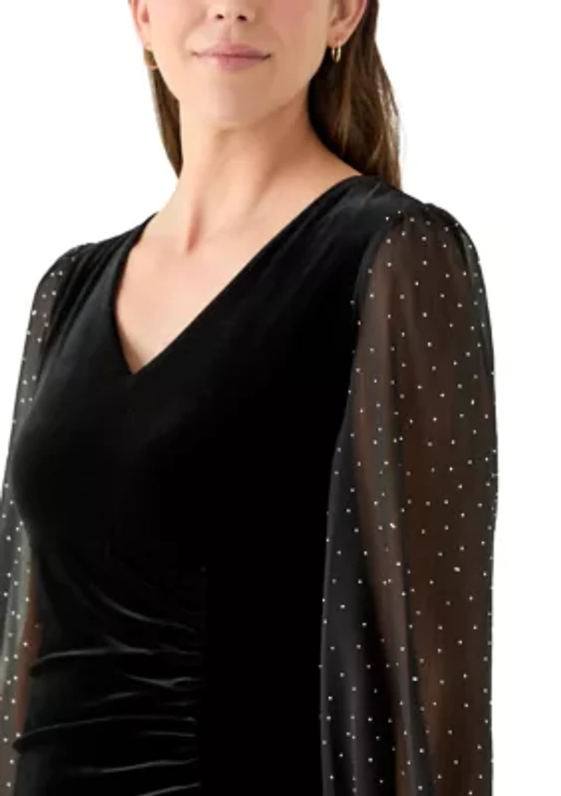 Women's Long Sleeve V-Neck Velvet Sheath