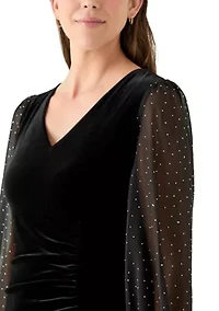 Women's Long Sleeve V-Neck Velvet Sheath