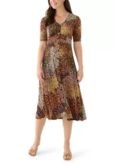 Women's 3/4 V-Neck Abstract Print Maxi Dress