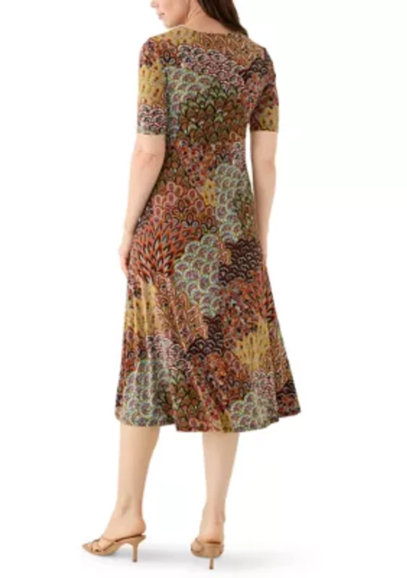 Women's 3/4 V-Neck Abstract Print Maxi Dress