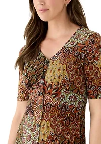 Women's 3/4 V-Neck Abstract Print Maxi Dress