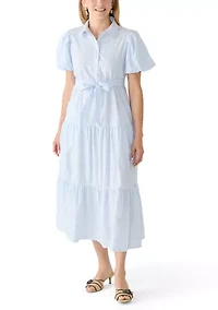 Women's Short Sleeve Tie-Waist Tiered Midi Dress