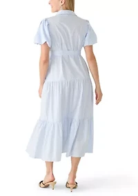 Women's Short Sleeve Tie-Waist Tiered Midi Dress