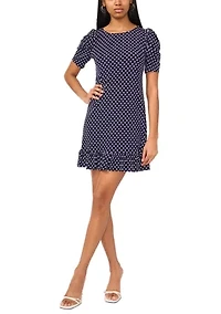 Women's Scoop Neck Mini Dress with Rouched Sleeves