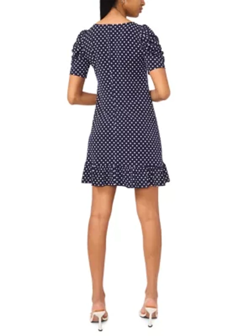 Women's Scoop Neck Mini Dress with Rouched Sleeves