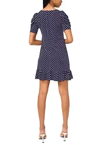 Women's Scoop Neck Mini Dress with Rouched Sleeves