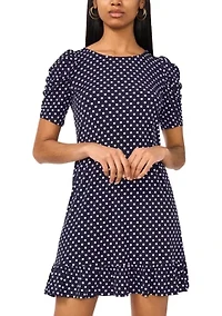 Women's Scoop Neck Mini Dress with Rouched Sleeves