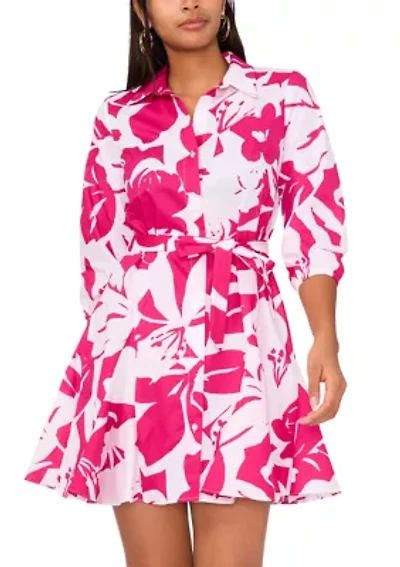 Women's 3/4 Sleeve Collared Printed Dress