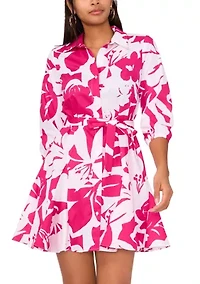 Women's 3/4 Sleeve Collared Printed Dress