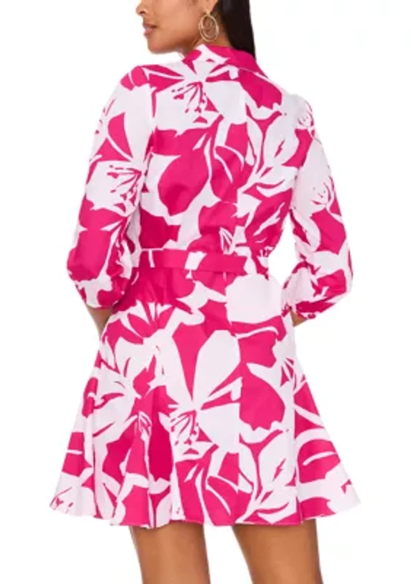 Women's 3/4 Sleeve Collared Printed Dress
