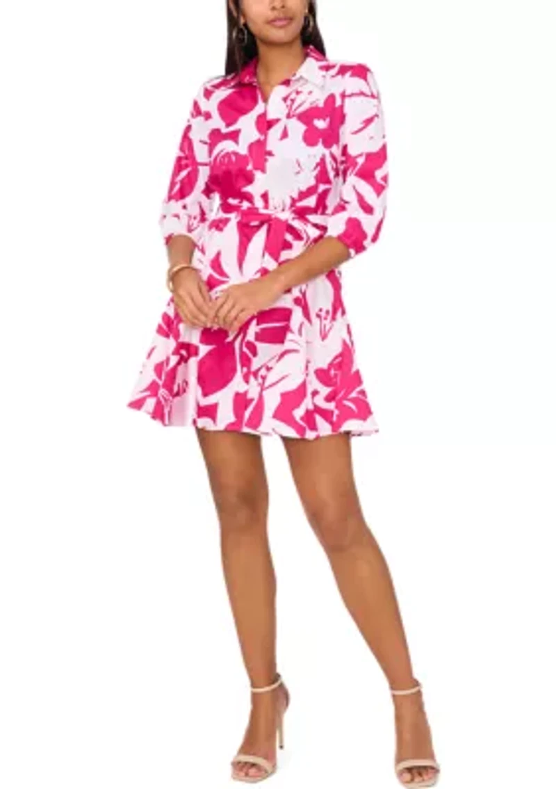Women's 3/4 Sleeve Collared Printed Dress