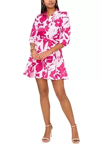 Women's 3/4 Sleeve Collared Printed Dress