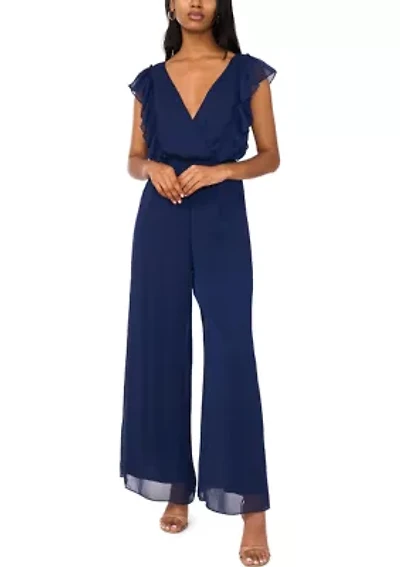 Women's Short Sleeve V-Neck Chiffon Jumpsuit