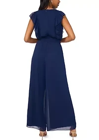 Women's Short Sleeve V-Neck Chiffon Jumpsuit
