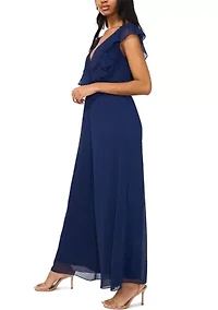 Women's Short Sleeve V-Neck Chiffon Jumpsuit