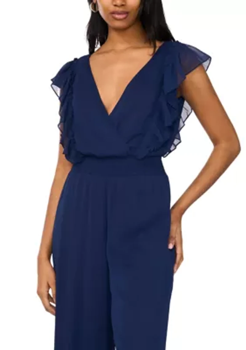 Women's Short Sleeve V-Neck Chiffon Jumpsuit