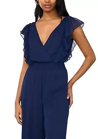 Women's Short Sleeve V-Neck Chiffon Jumpsuit