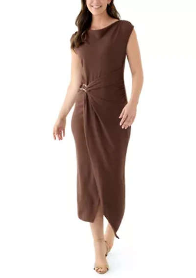 Women's Mock Neck Ruched Ponte Maxi Dress