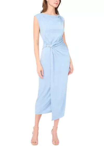 Women's Mock Neck Ruched Ponte Maxi Dress
