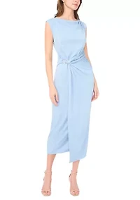 Women's Mock Neck Ruched Ponte Maxi Dress